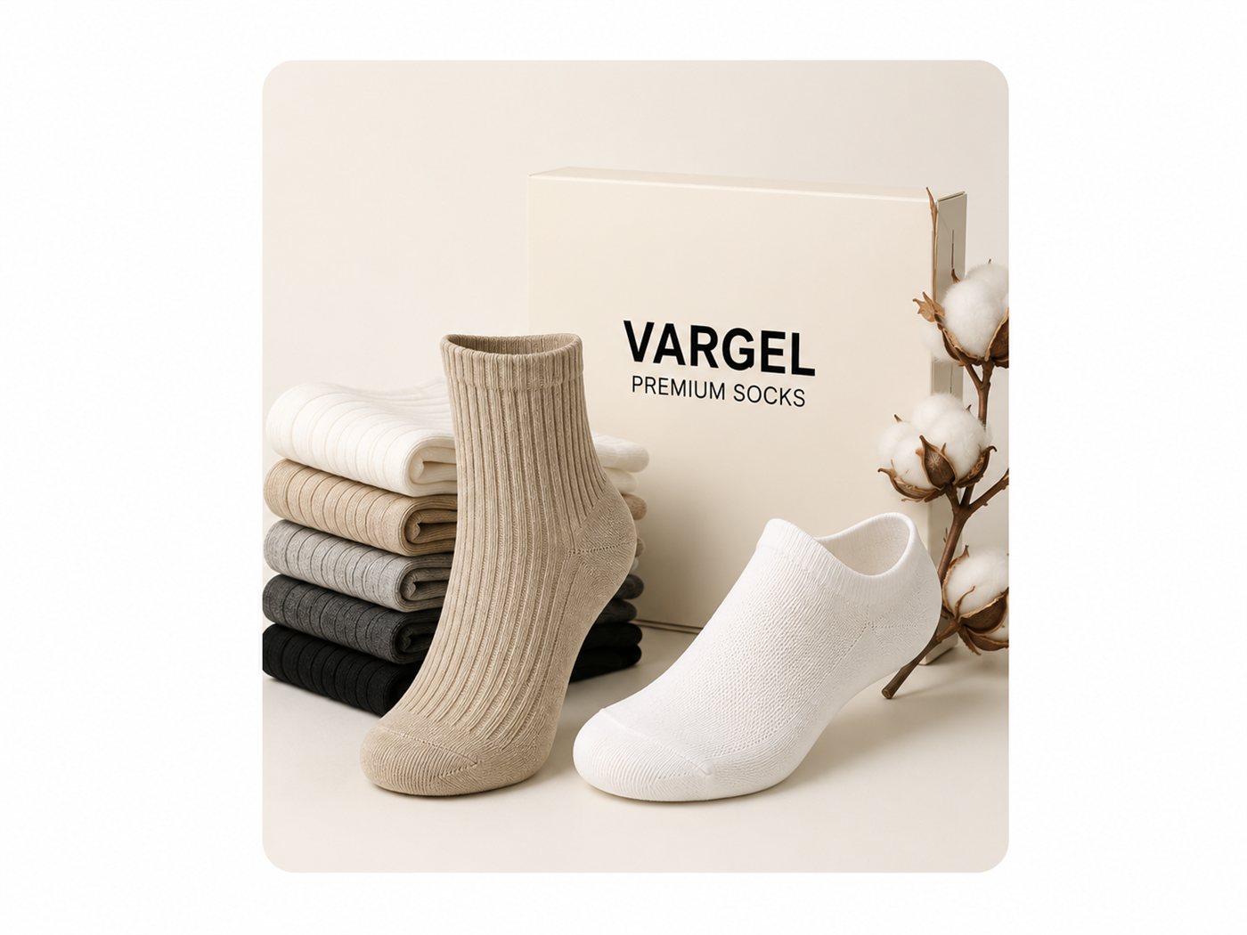 Vargel premium socks gift box with folded cotton socks — sock manufacturer in Istanbul, Turkey